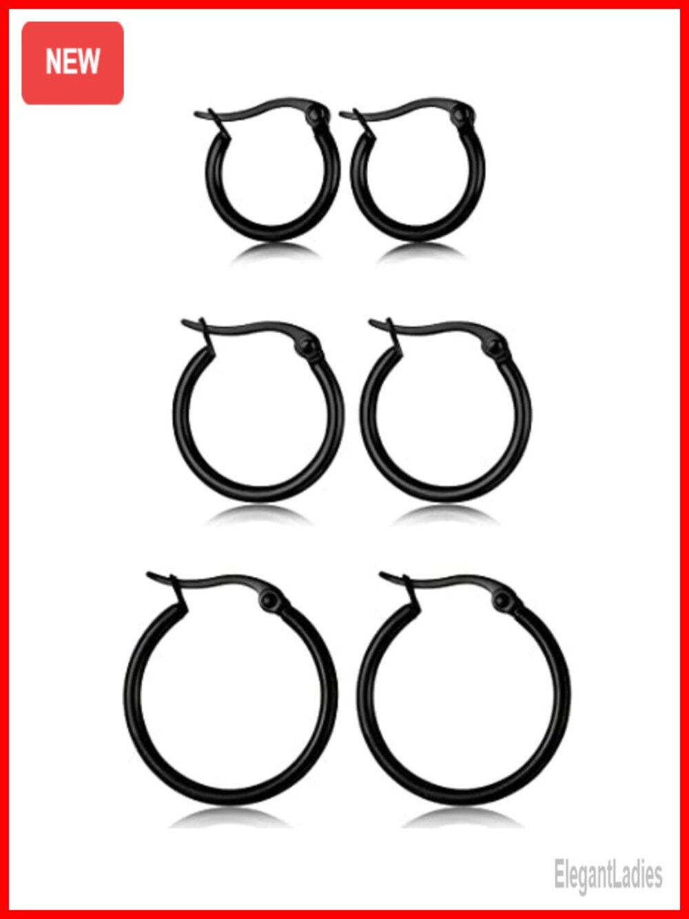 Stainless Steel Hoop Earrings Hypoallergenic 3 Pairs 12mm 15mm 20mm